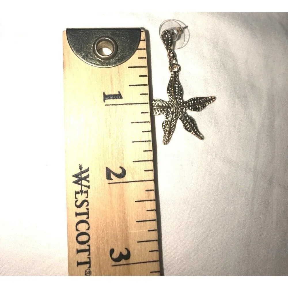 Starfish Pierced Earrings Gold Tone Drop Style Dangle Beach Nautical Sea NEW